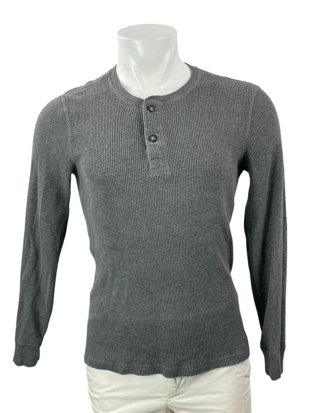 J. Crew Mens Heather Gray Long Sleeves Waffle Knit Henley Pullover Sweater Top M